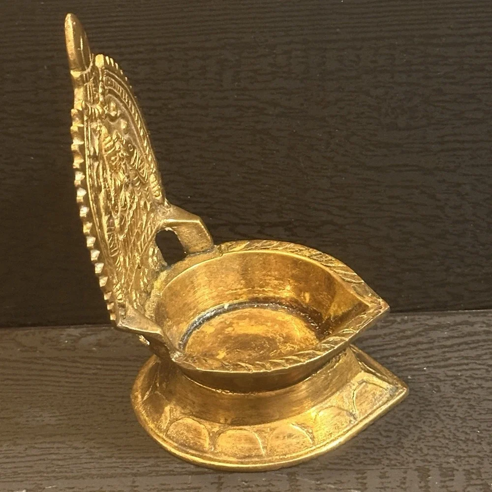 Vintage Brass Kamatchi Amman Vilakku, Gajalakshmi Oil Lamp, Diya, Petina, Marked